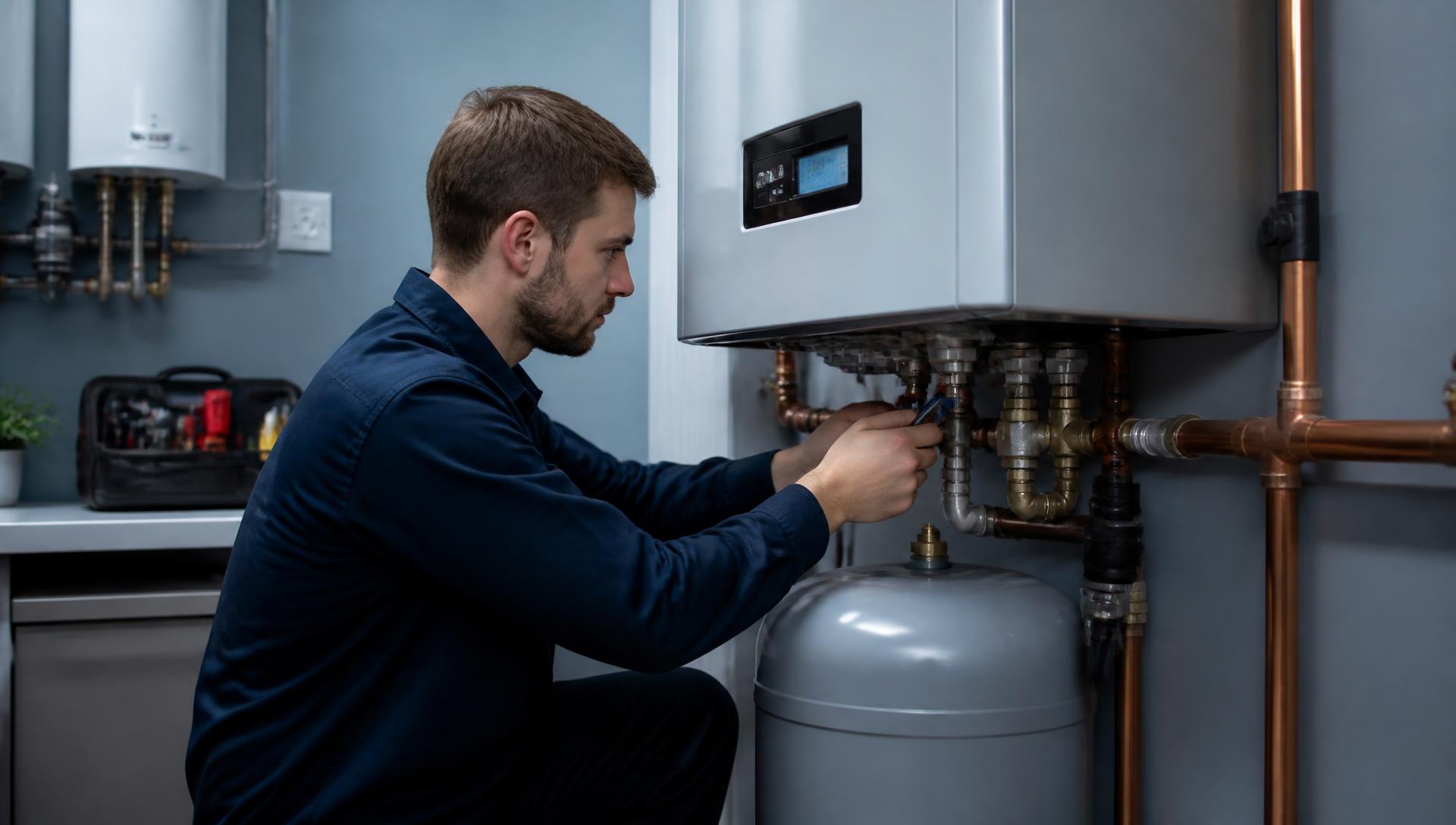 Técnico reparando un termo y calentador en la Costa del Sol