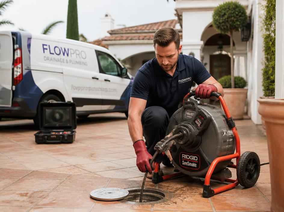 Desatasco profesional con maquinaria en vivienda de Marbella